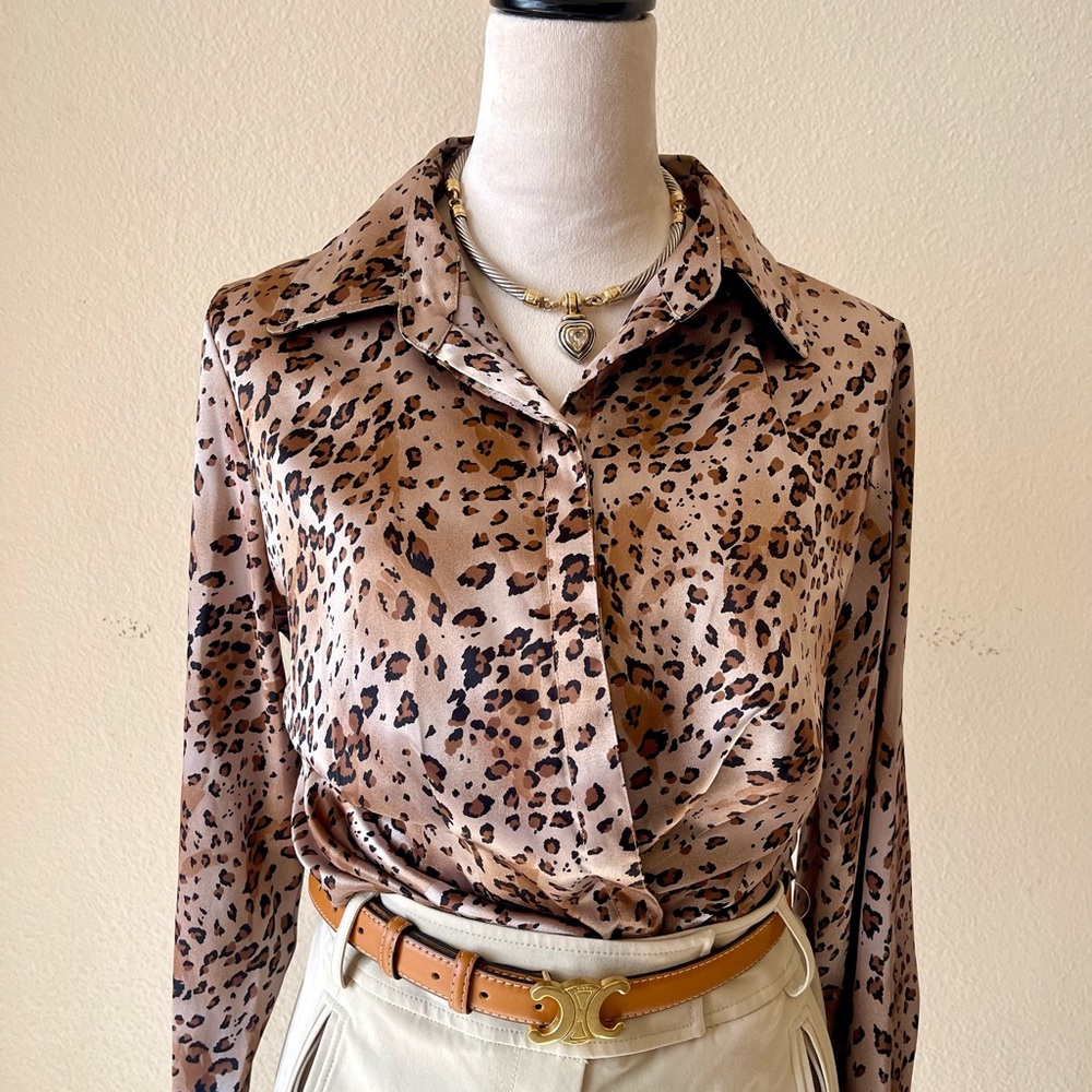 RAFAELLA BUTTON DOWN SATIN BLOUSE